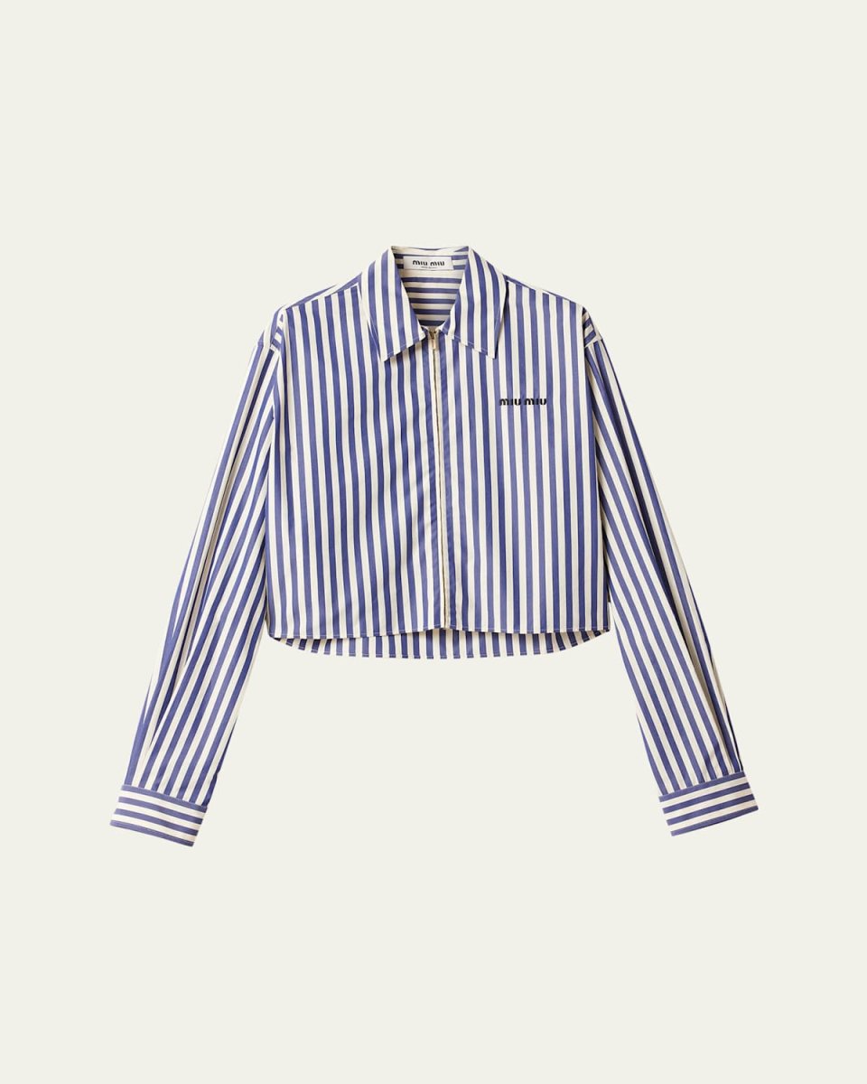 Striped Zip-Up Cropped Poplin Shirt